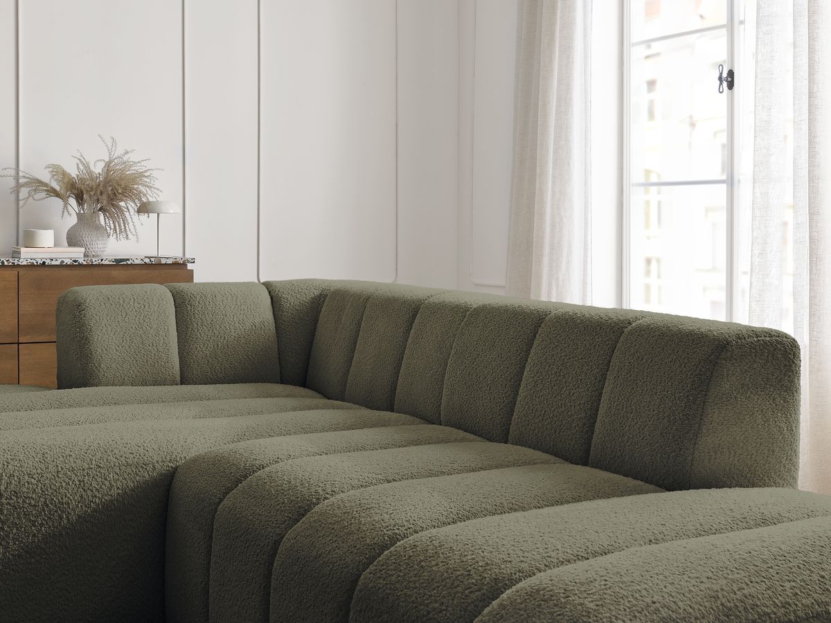 Bobochic Annecy Ecksofa Bouclé-Stoff Grün Ecke links
