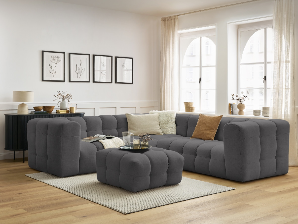 Bobochic Cloud Ecksofa mit Pouf 268 × 110 cm Stoff Dunkelgrau
