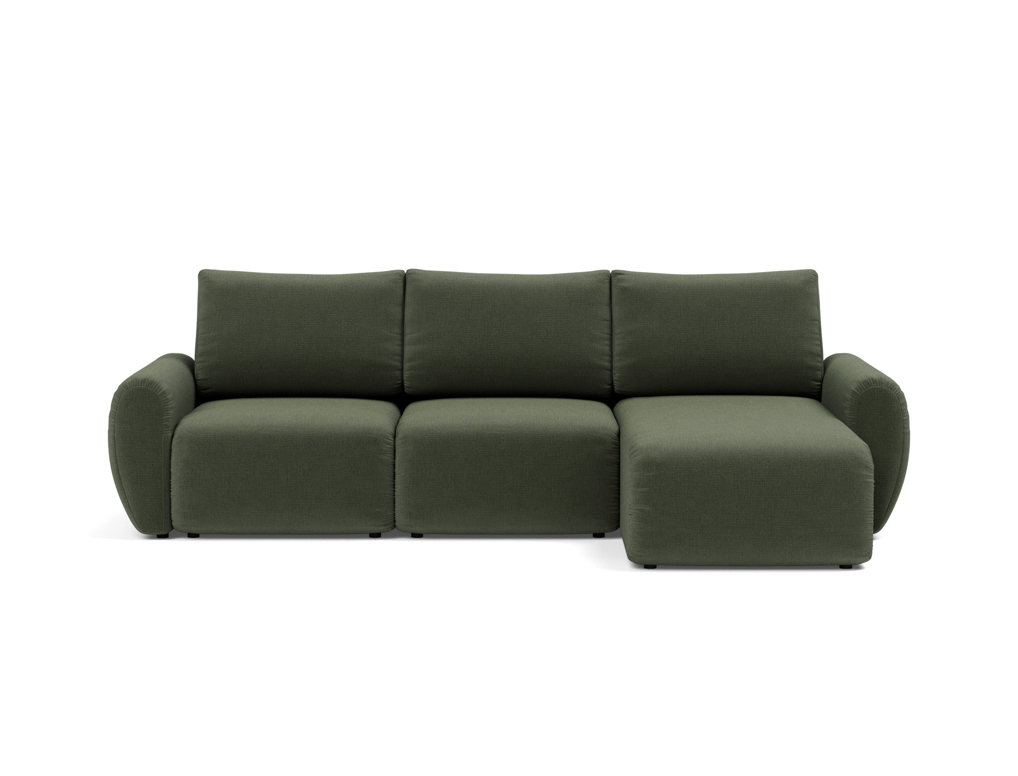 Schlafsofa Norum mit Chaiselongue und Curve-Armlehnen Chenille Esina 413-Olive-Green