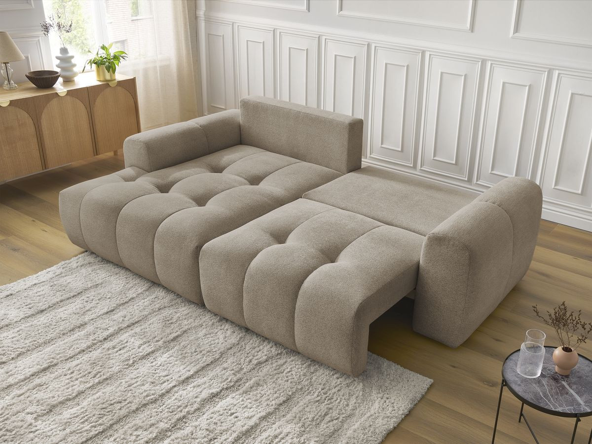 Bobochic Roxelane Ecksofa mit Schlaffunktion und Bettkasten 258 × 150 cm Melange-Stoff Taupe Ecke links