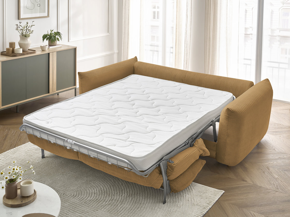 Bobochic Ernest Schlafsofa 3-Sitzer, Liegefläche 140 / 160 × 190 cm Cordsamt Gelb, Liegefläche 160 × 190 cm