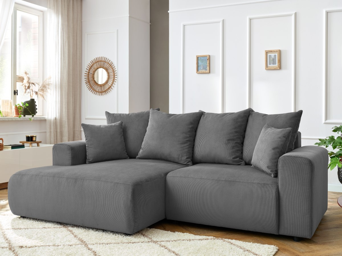 Bobochic Enjoy Ecksofa Cordsamt Dunkelgrau Ecke links