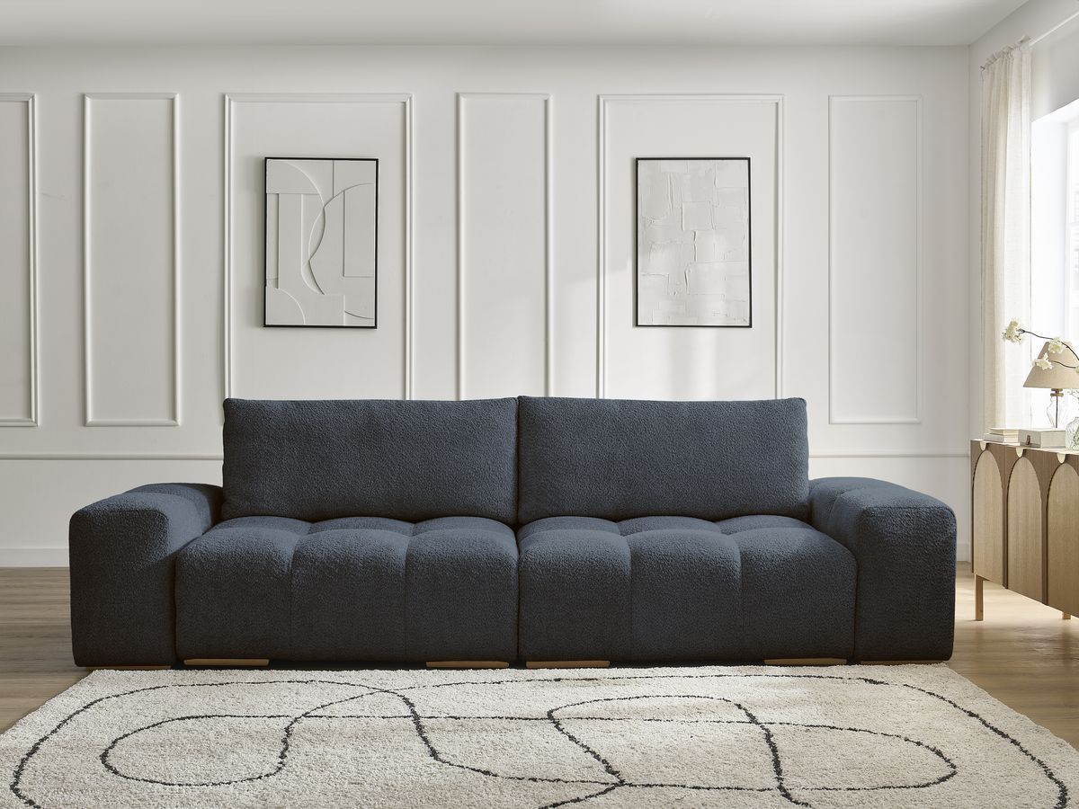 Bobochic Anakin Sofa 3-Sitzer, 2 Kissen Bouclé-Stoff Dunkelblau