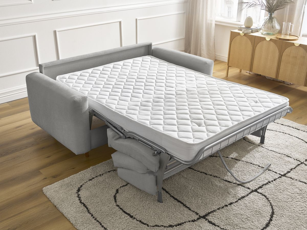 Bobochic Cocoone Schlafsofa 3-Sitzer Stoff Grau, Liegefläche 140 × 200 cm