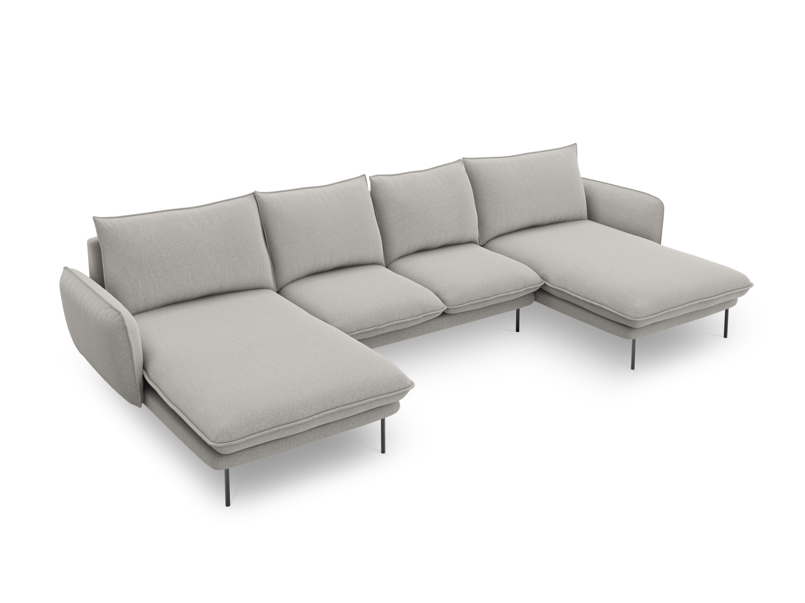 Cosmopolitan Design Panoramasofa Vienna 6-Sitzer Strukturierter Stoff Asgard/Positano Hellgrau Beine Schwarzes Metall