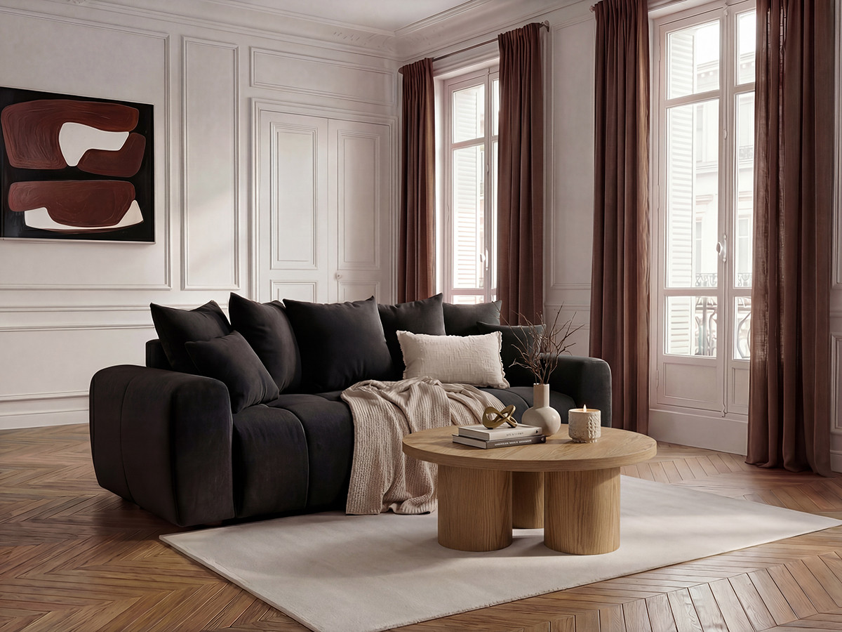 Bobochic Roxelane Schlafsofa 3-Sitzer mit Bettkasten Melange-Stoff Dunkelgrau