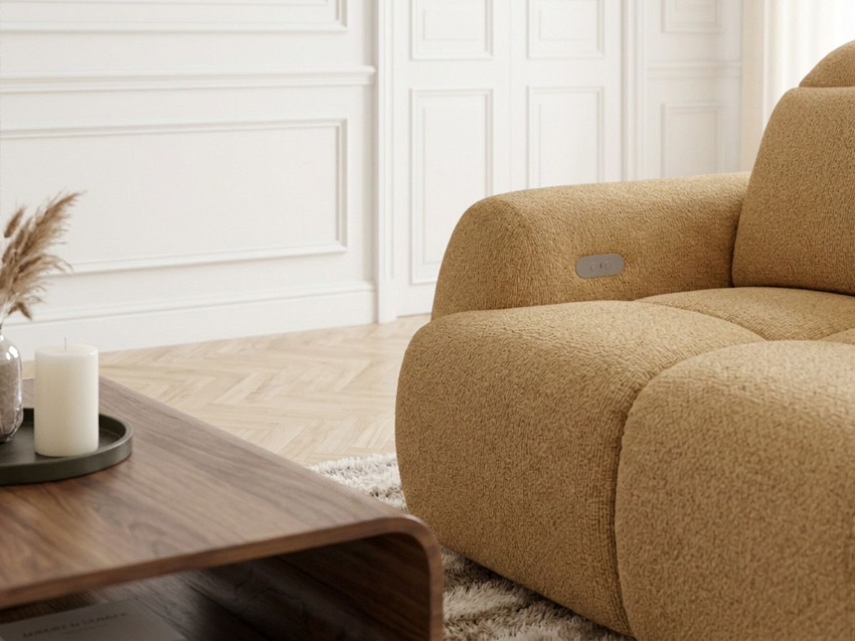 Bobochic Ruby Ecksofa mit Schlaffunktion und Bettkasten Chenille Gelb Ecke rechts