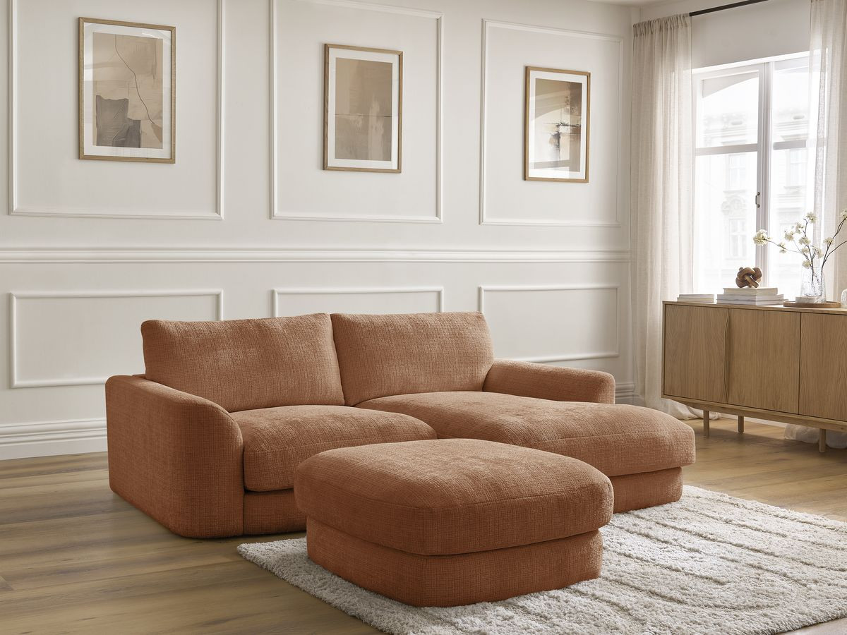 Bobochic Leonore Ecksofa mit Pouf Strukturstoff Orange Ecke rechts