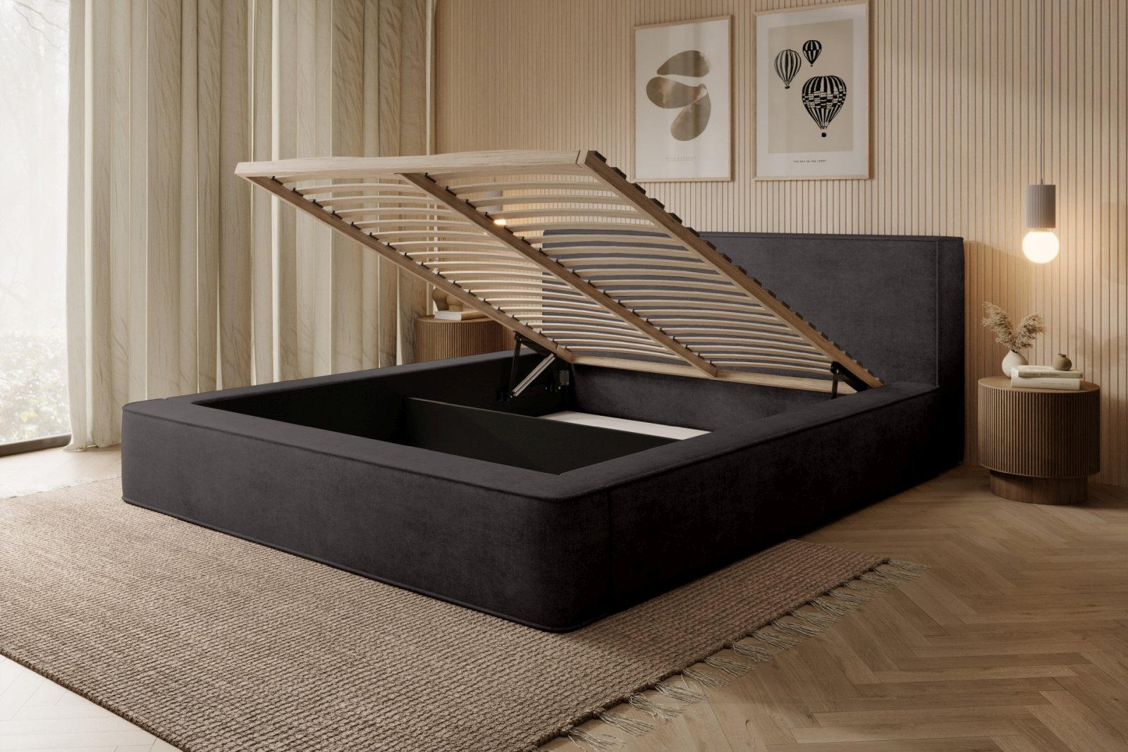 Polsterbett Delano Samtstoff 140x200 mit Holzrahmen Macau Anthracite
