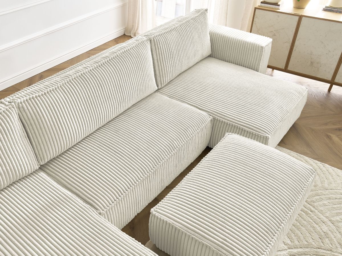 Bobochic Chelsea Wohnlandschaft mit Pouf Breitcord weich Beige