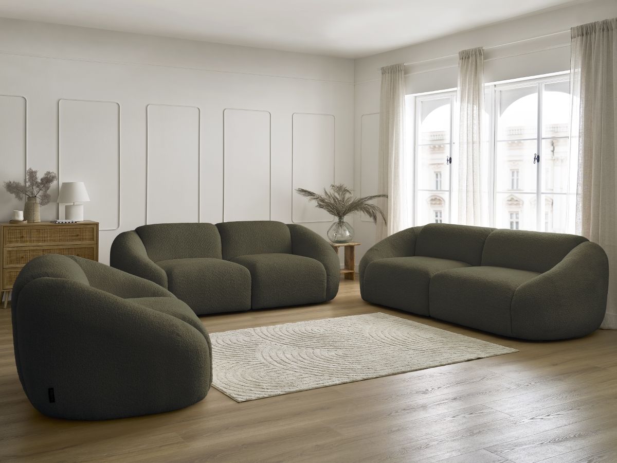 Bobochic Tina Sofa 6-Sitzer Bouclé-Stoff Grün