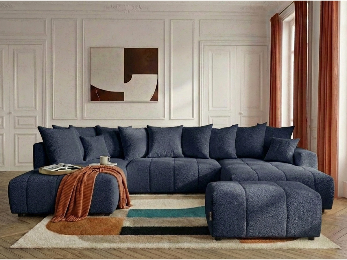 Bobochic Roxelane Wohnlandschaft mit Pouf Bouclé-Stoff Dunkelblau Ecke rechts