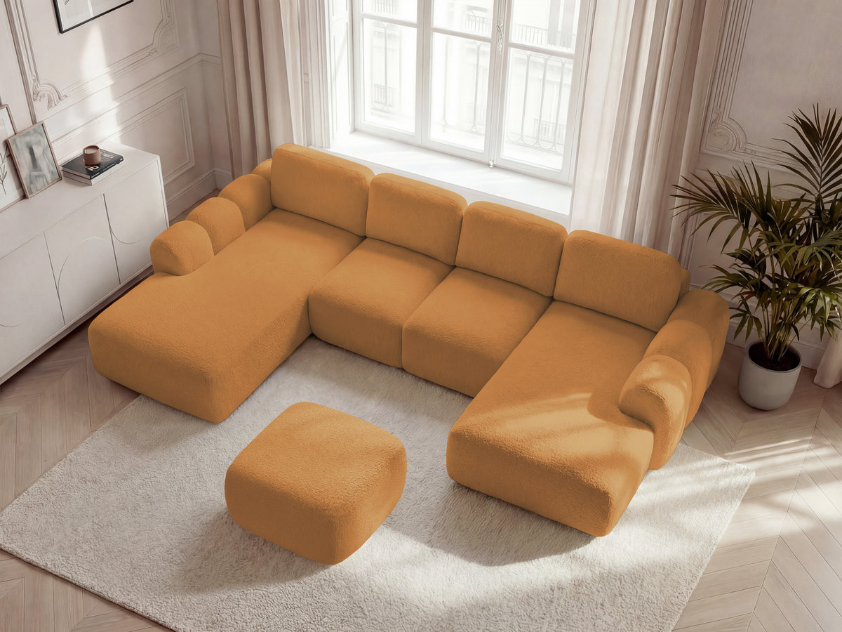 Bobochic Montaigne Wohnlandschaft mit Pouf Bouclé-Stoff Gelb Ecke rechts
