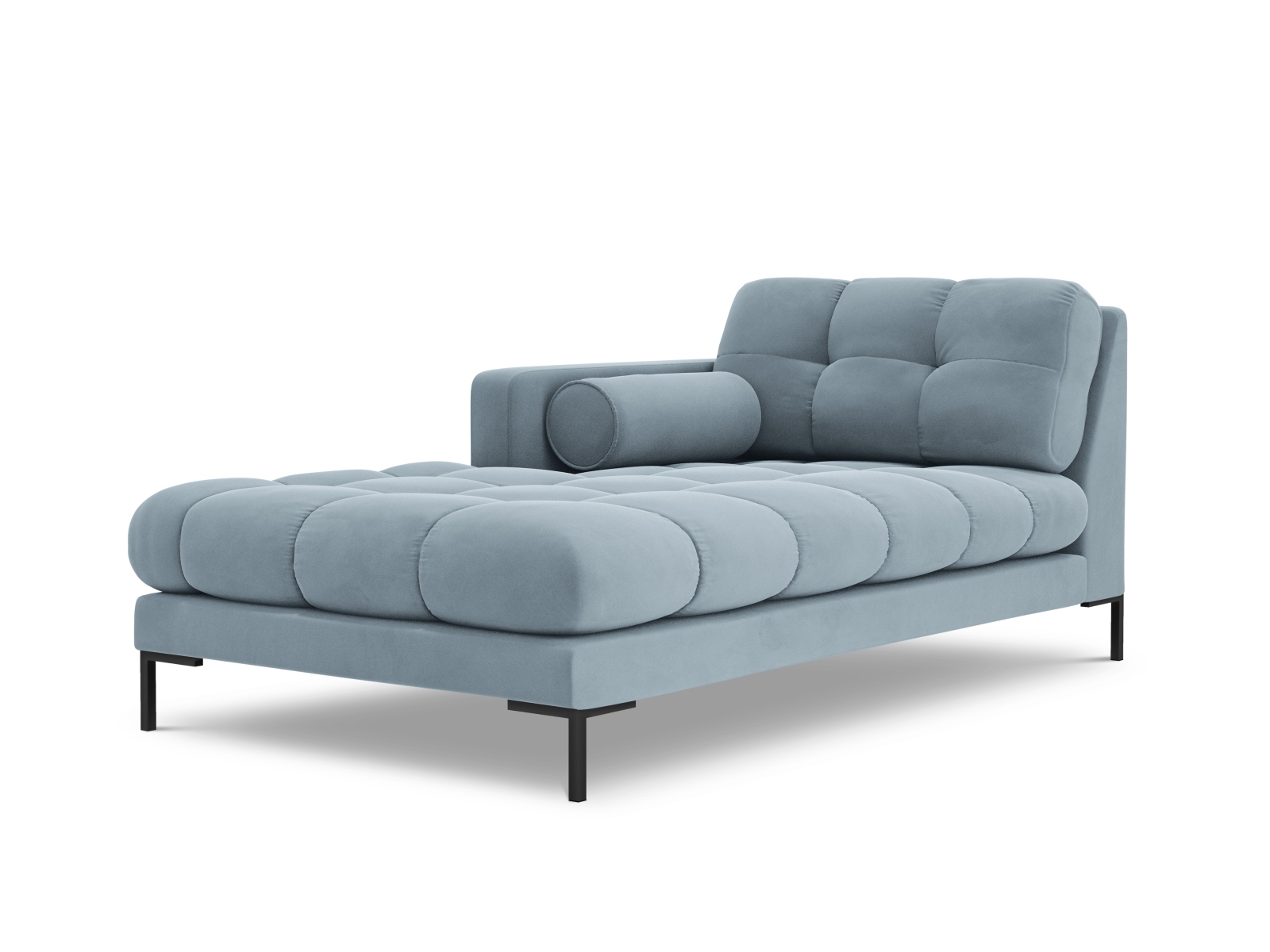 Cosmopolitan Design Chaiselongue Bali Samt Bluvel Hellblau Links Beine Schwarzes Metall