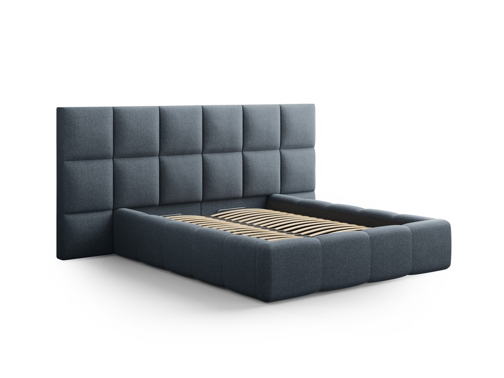 Cosmopolitan Design Stauraumbett mit doppeltem Kopfteil Livigno 140x200 Strukturierter Stoff Solid Dunkelblau