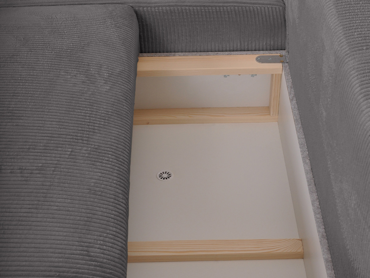 Bobochic Campi Ecksofa mit Schlaffunktion und Bettkasten Cordsamt Dunkelgrau Ecke links