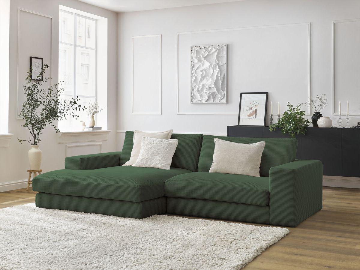 Bobochic Leonard Ecksofa 234 × 159 cm Cordsamt Dunkelgrün Ecke links