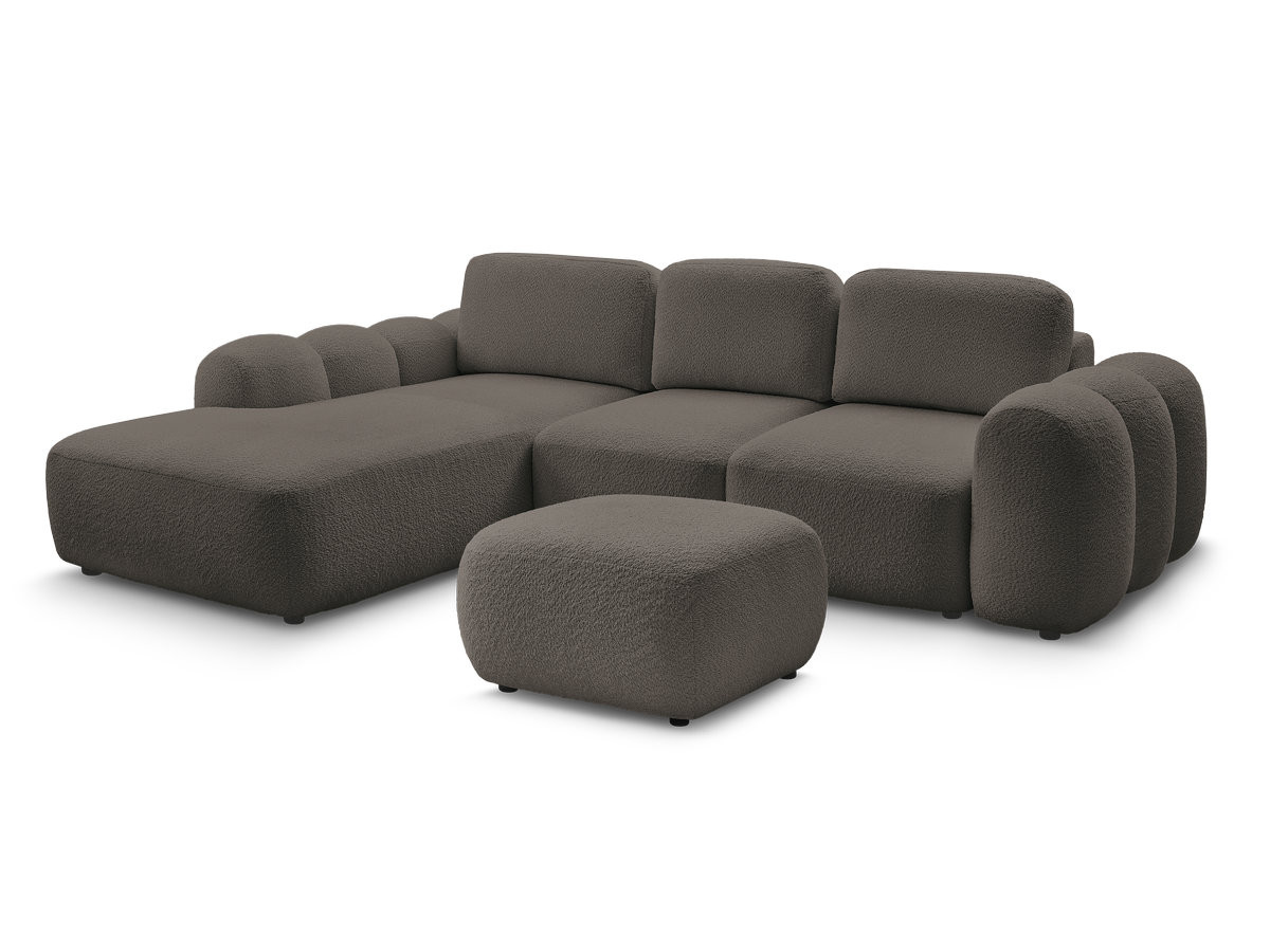 Bobochic Montaigne Ecksofa mit Schlaffunktion und Bettkasten und Pouf 288 × 196 cm Bouclé-Stoff Braun Ecke links
