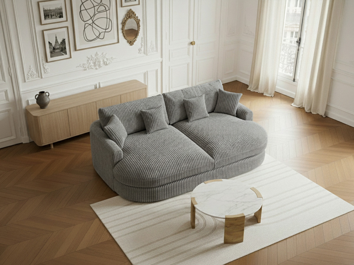 Bobochic Belem Sofa 3-Sitzer Breitcord weich Dunkelgrau