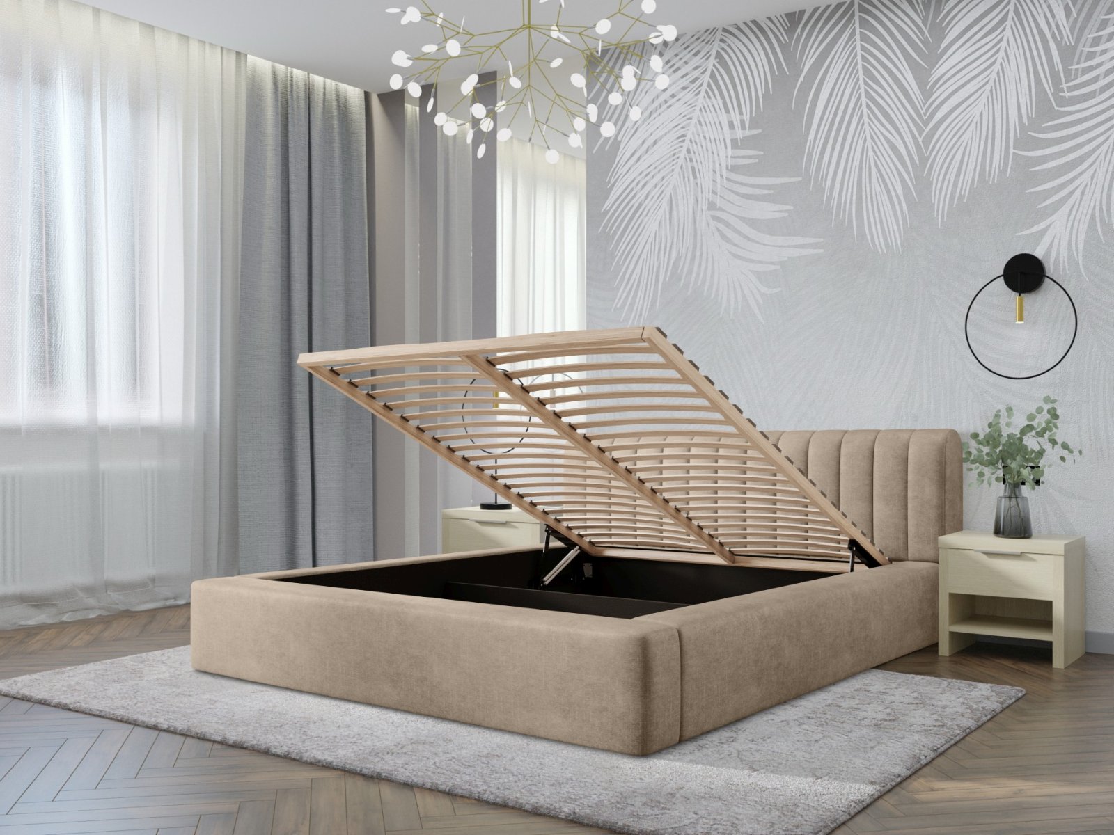 Polsterbett Faroa Samtstoff 180x200 mit Holzrahmen Macau Sand