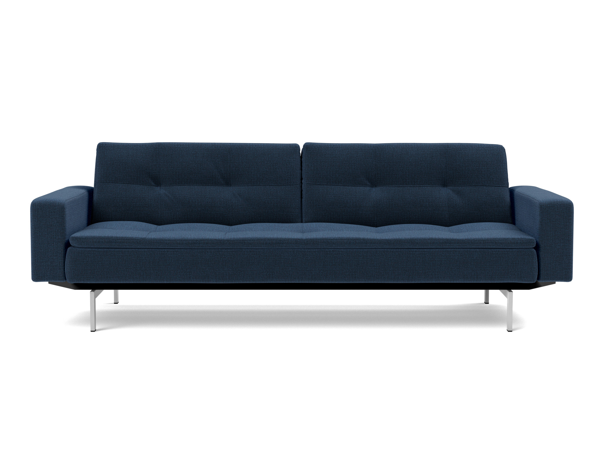 Schlafsofa Dublexo mit Armlehnen Chenille Esina 414-Indigo-Blue Beine Chrom