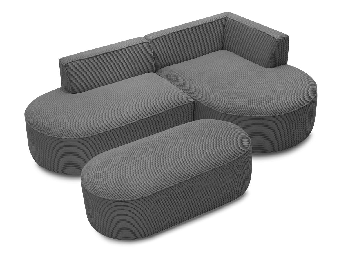 Bobochic Rousseau Ecksofa mit Pouf Cordsamt Dunkelgrau Ecke rechts