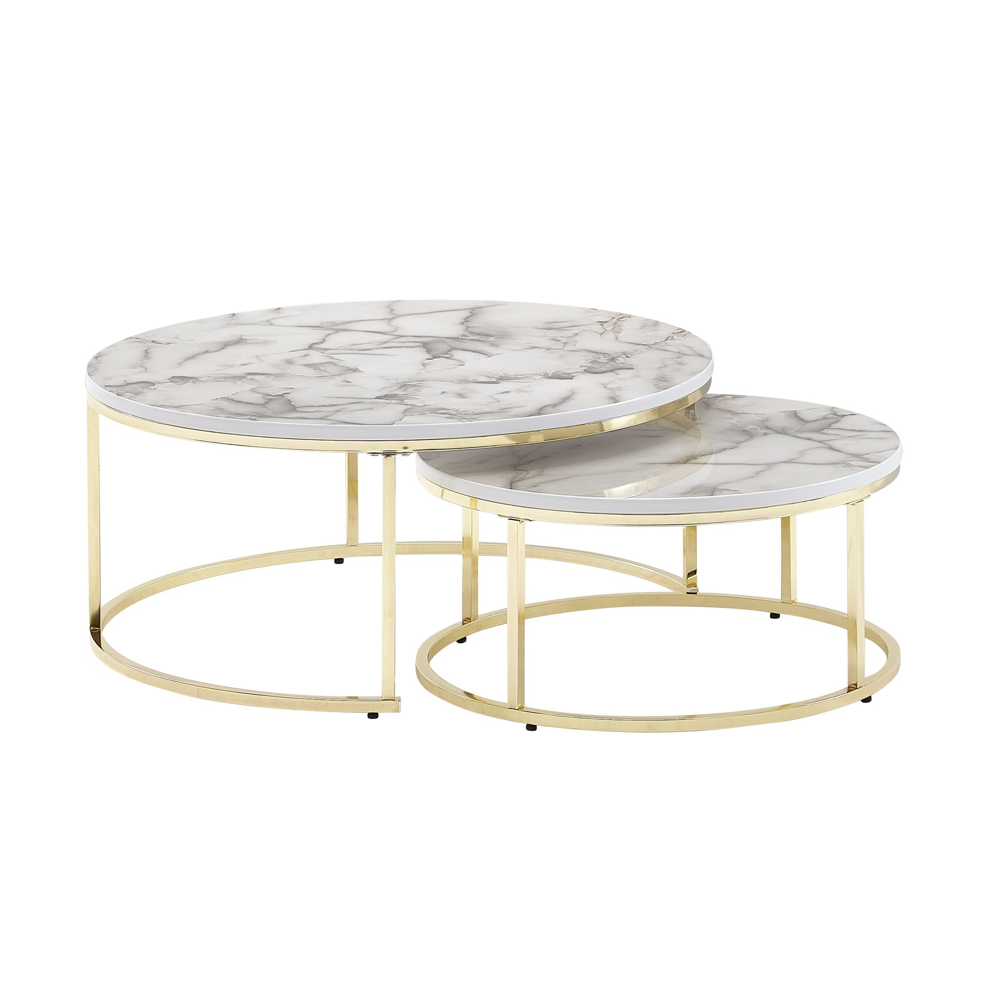 Satztisch 2er-Set Kaldakinn Marmoroptik Gold Ø 80 cm