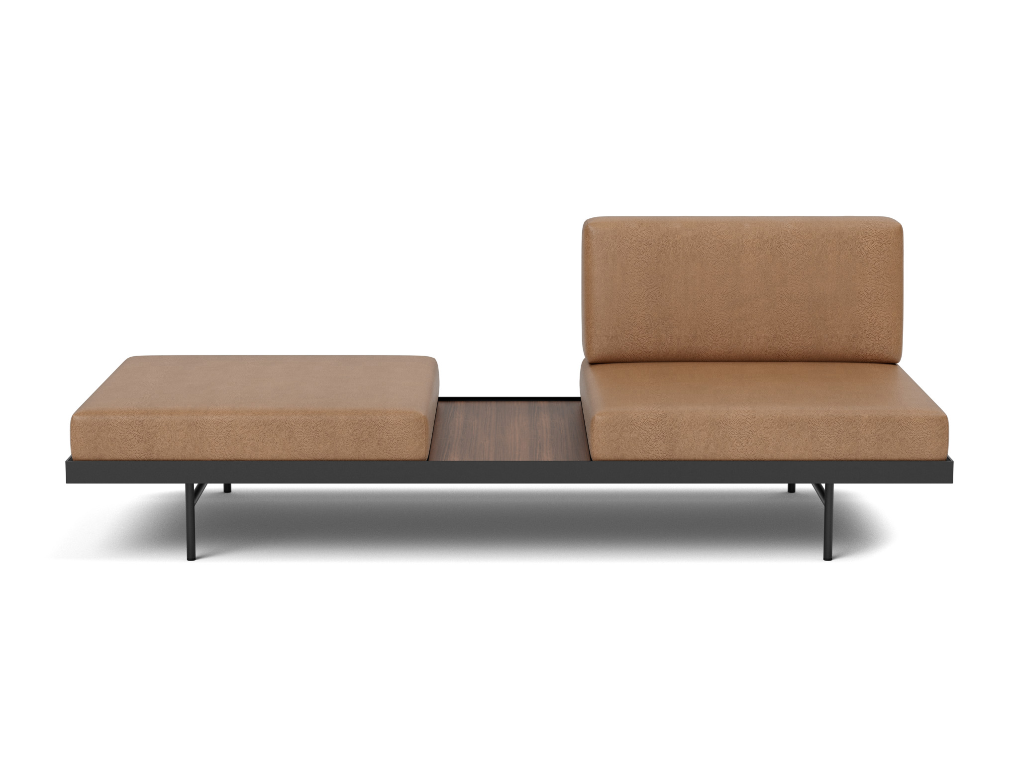 Tagesbett Puri Lederoptik Faunal 551-Brown Beine mit Nussbaumtisch