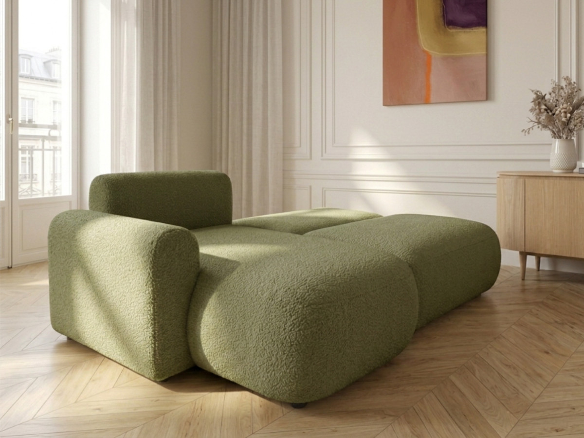 Bobochic Tango Ecksofa mit Schlaffunktion und Bettkasten Bouclé-Stoff Grün Ecke links