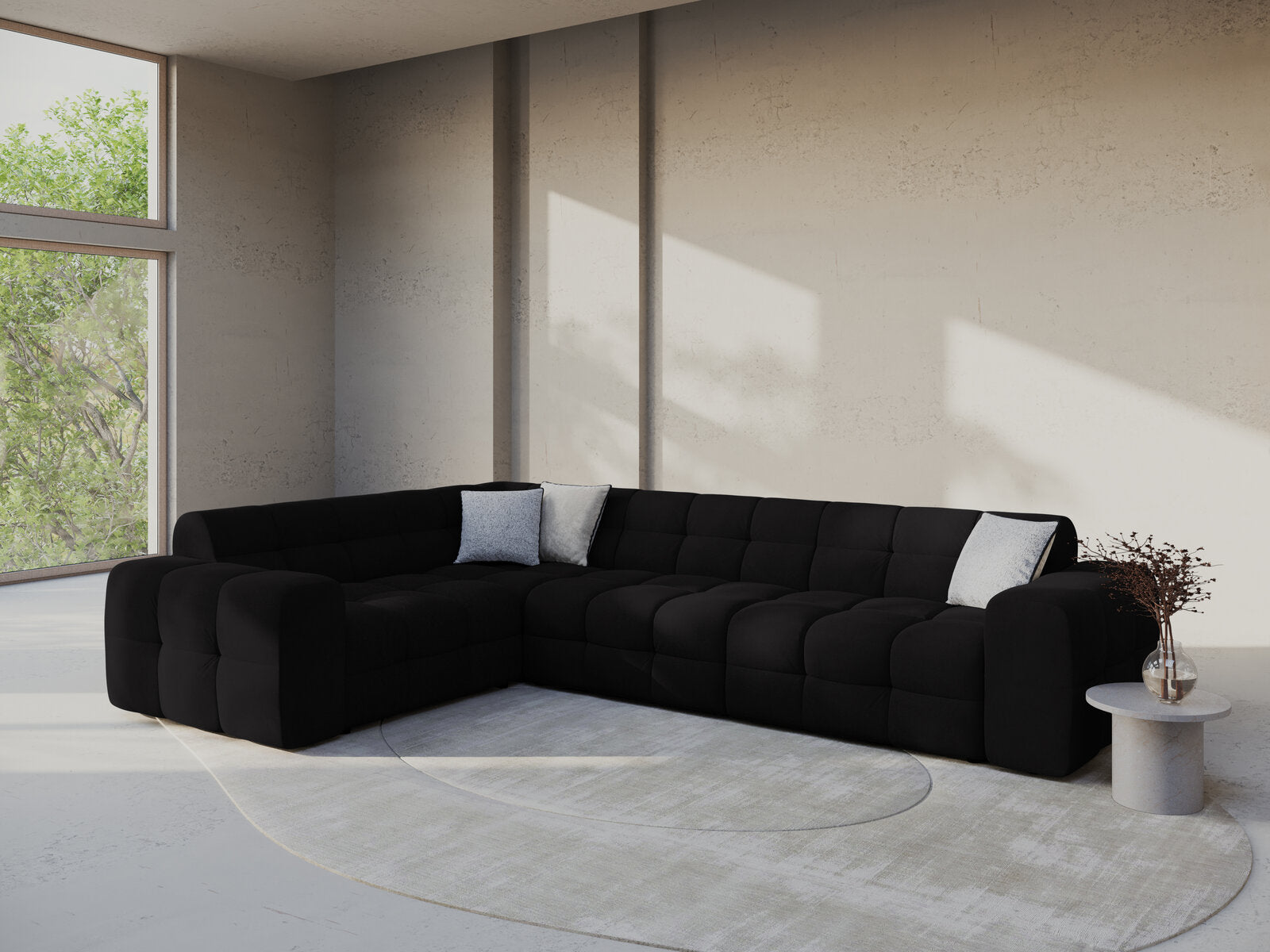Micadoni Ecksofa Kendal 6-Sitzer Links Samt Magic Velvet Schwarz