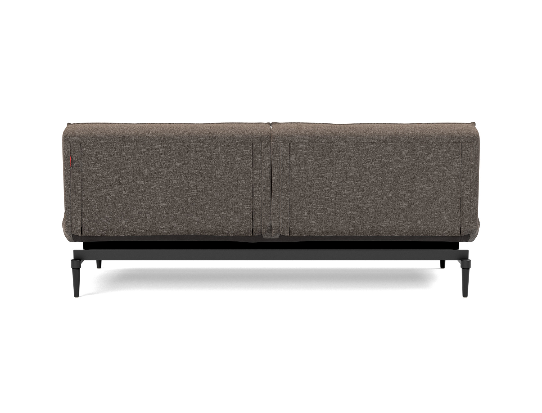 Schlafsofa Splitback Boucle Skandi 530-Taupe Beine Styletto Eiche schwarz