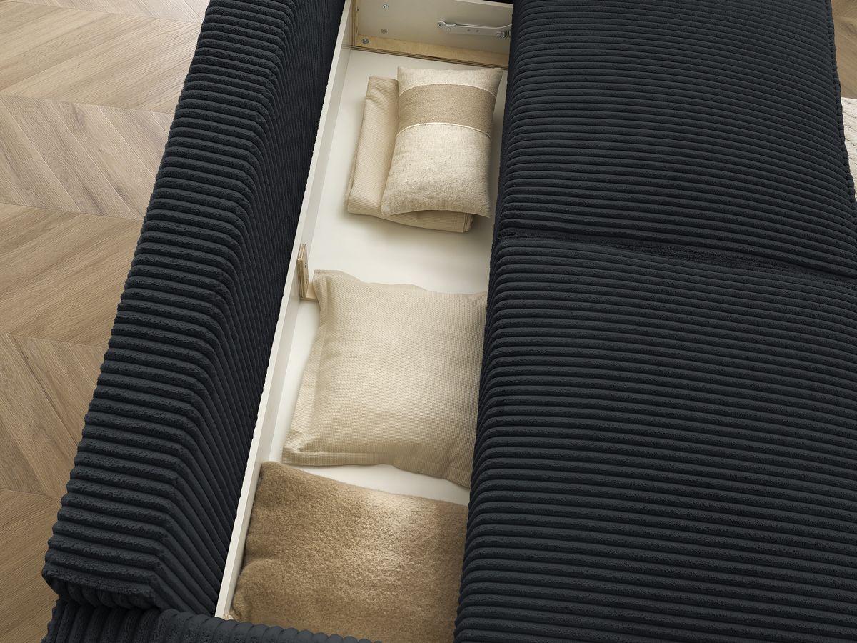 Bobochic Chelsea Schlafsofa 3-Sitzer mit Bettkasten Breitcord weich Schwarz