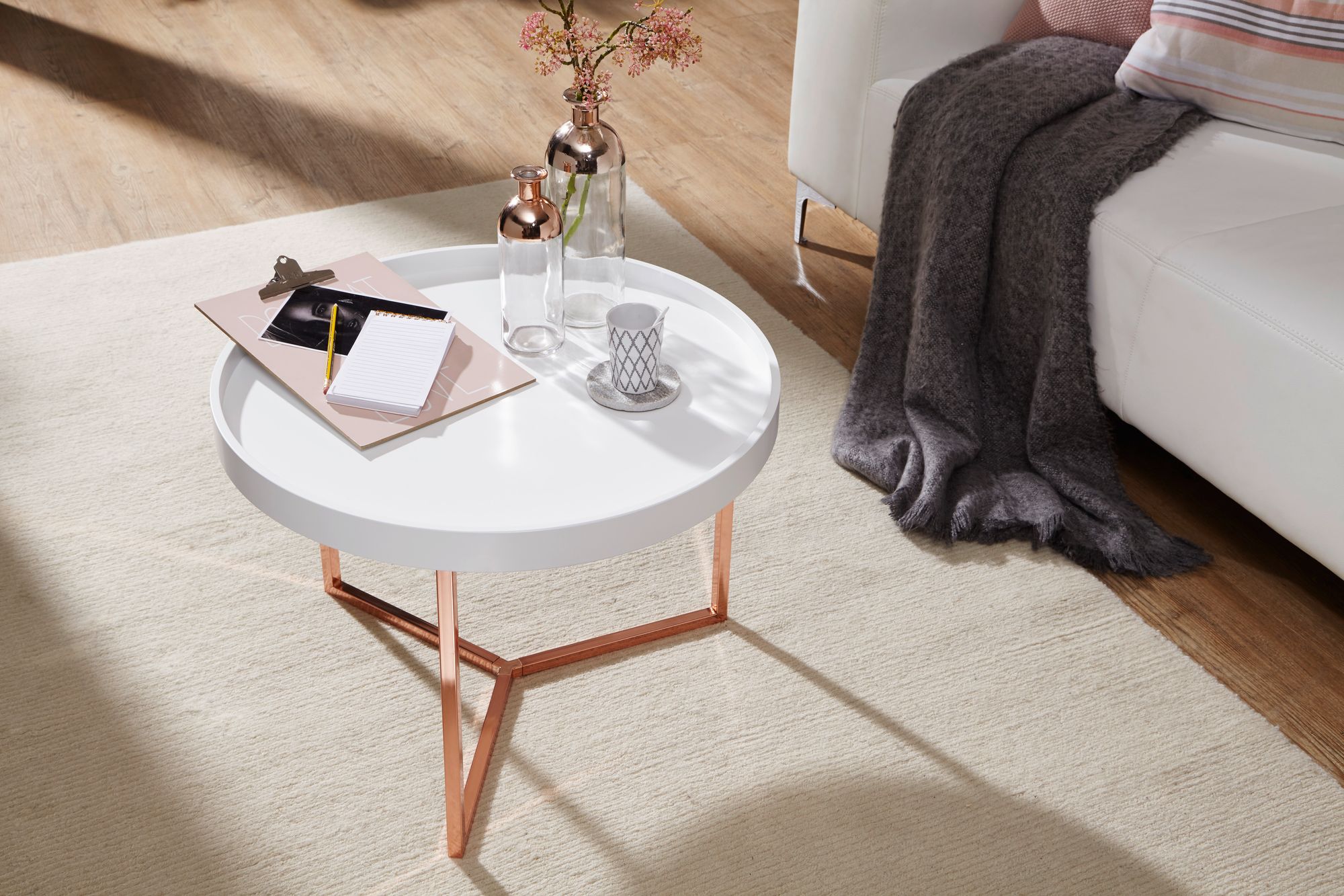 Couchtisch Drangey Massivholz Weiß Ø 58 cm