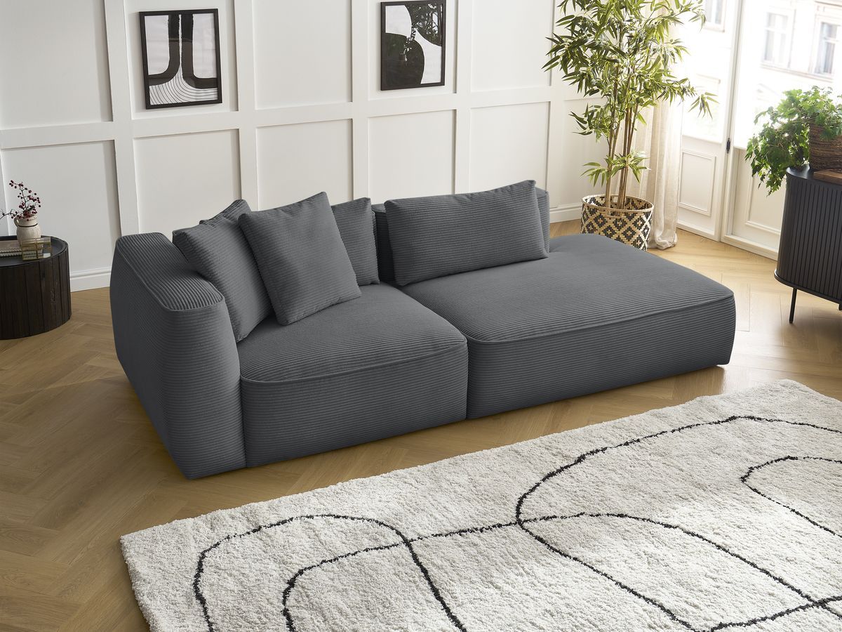 Bobochic Leopold Sofa 3-Sitzer Cordsamt Dunkelgrau Armlehne links