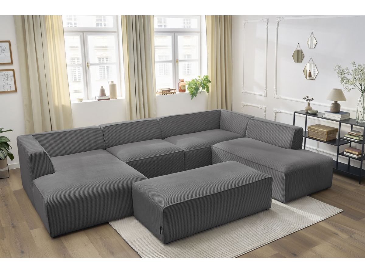 Bobochic Megeve Wohnlandschaft mit Pouf Cordsamt Dunkelgrau Ecke links