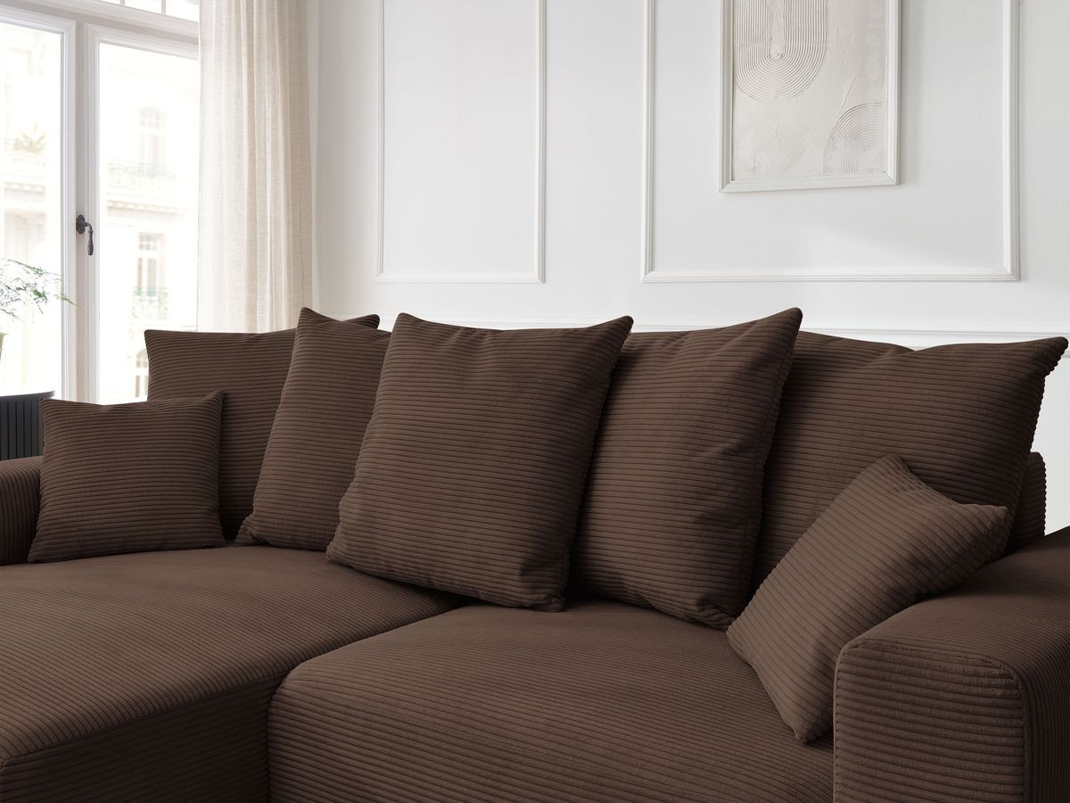 Bobochic Atilla Ecksofa mit Schlaffunktion und Bettkasten Cordsamt Braun Ecke links