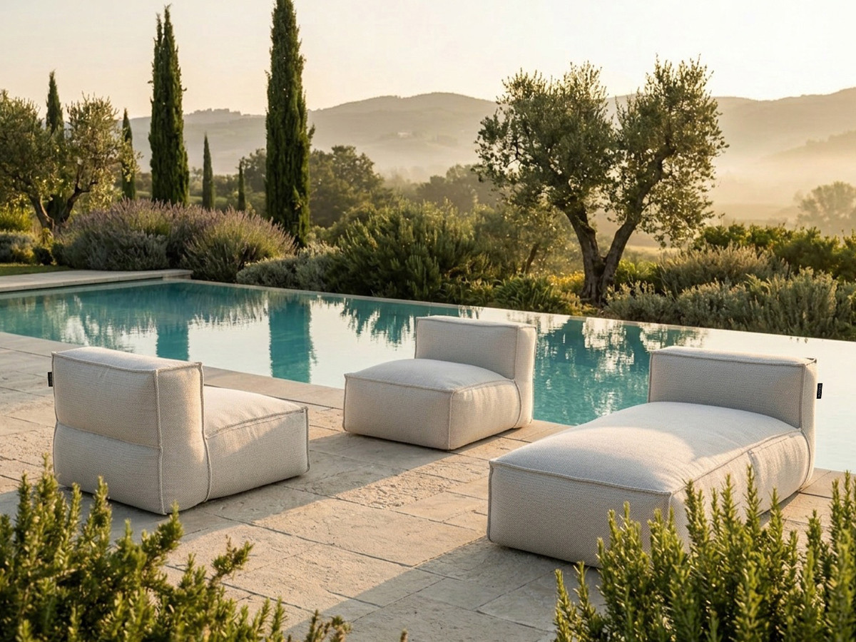 Bobochic Biarritz Gartensofa 3-Sitzer Melange-Stoff Beige