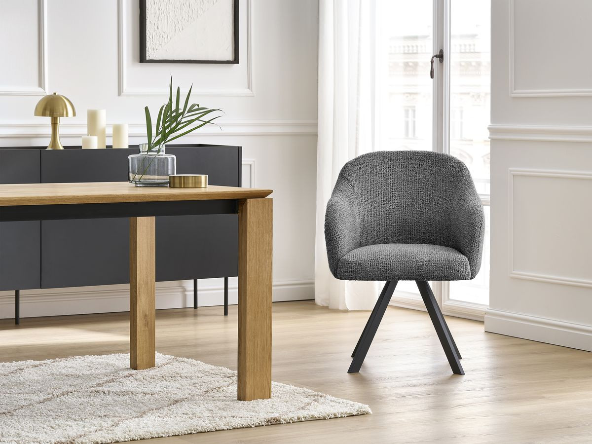 Bobochic Sophie Esszimmerstuhl 4er-Set mit Sternfuß Melange-Stoff Dunkelgrau