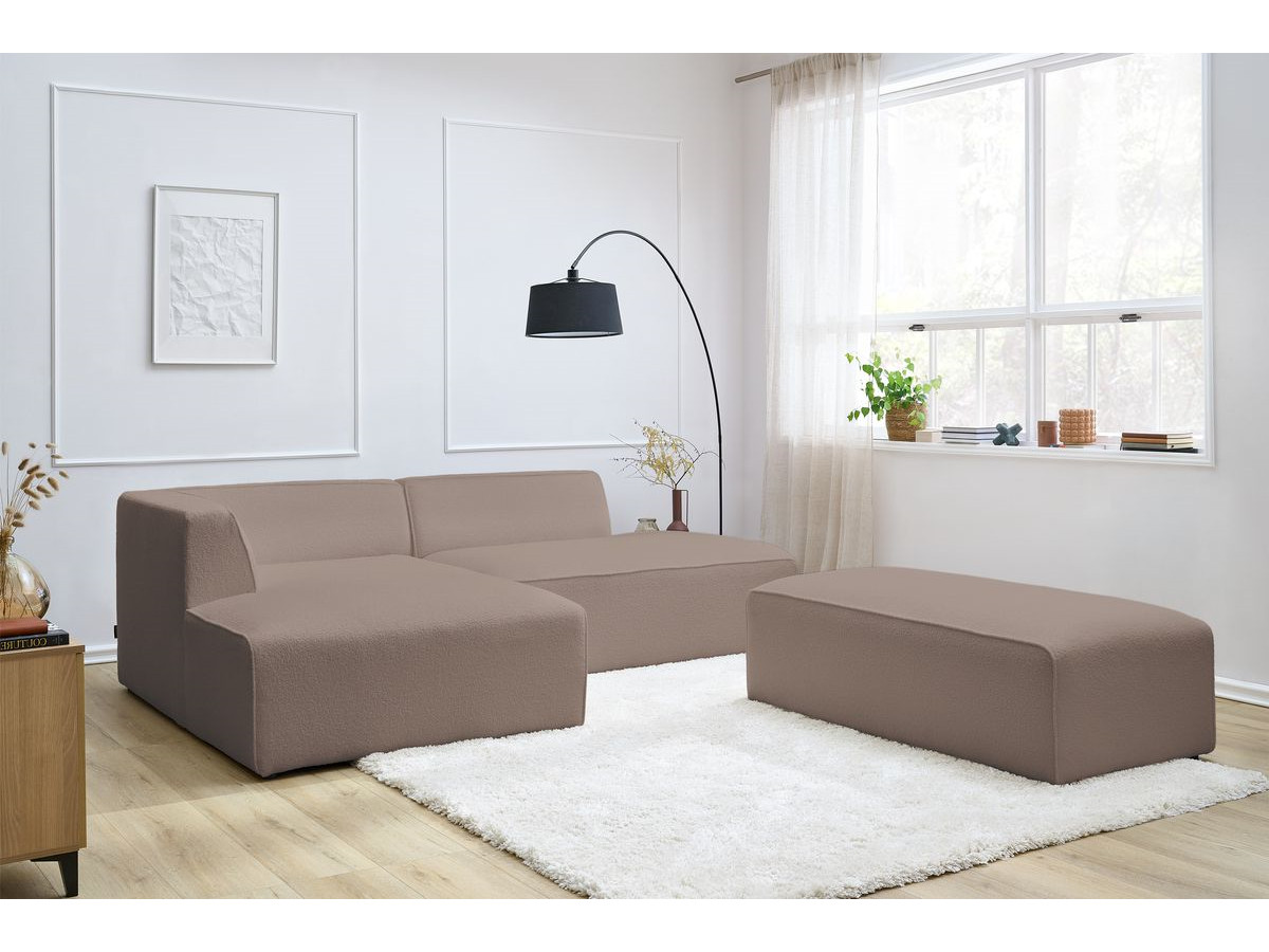 Bobochic Megeve Ecksofa mit Schlaffunktion und Pouf Bouclé-Stoff Braun Ecke links