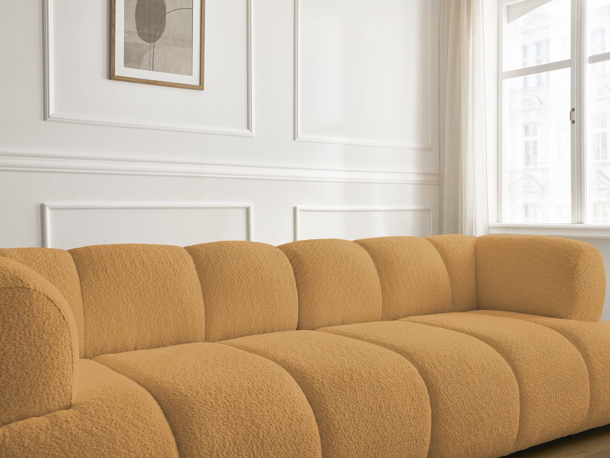 Bobochic Pamira Sofa 3-Sitzer mit Pouf Bouclé-Stoff Gelb