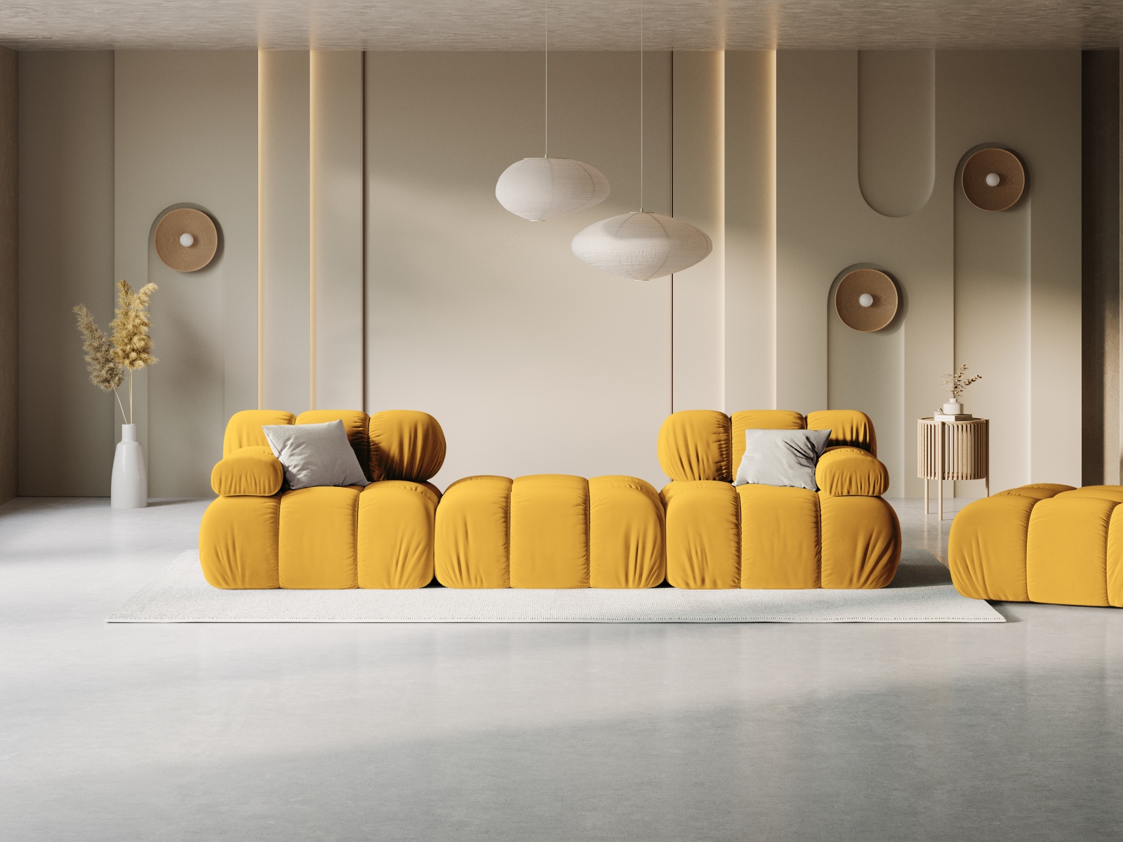 Micadoni Modulares Sofa Bellis 3-Sitzer mit flachem Modul Samt Bluvel Gelb