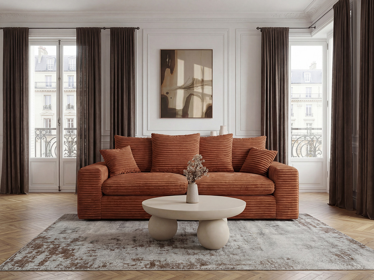 Bobochic Nevada Sofa 2,5-Sitzer Breitcord weich Orange