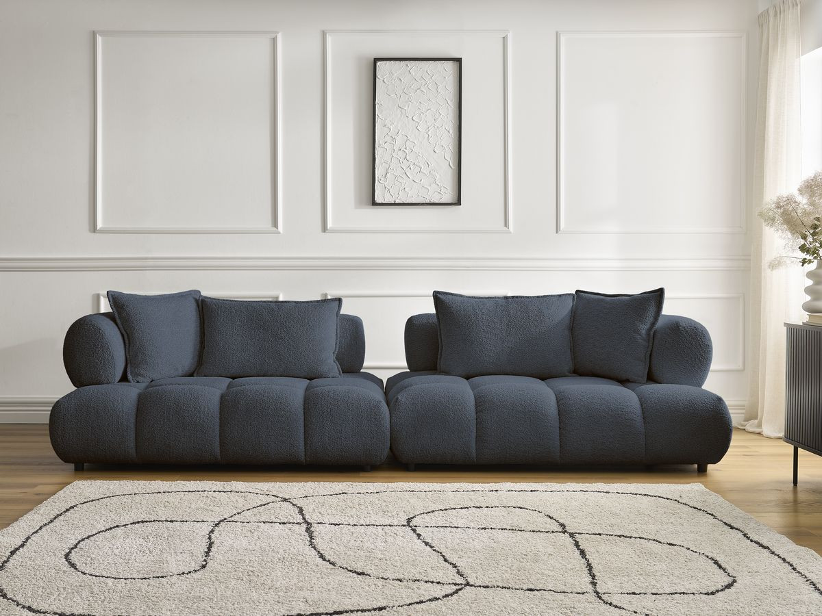 Bobochic Alya Sofa 4-Sitzer Bouclé-Stoff Dunkelblau