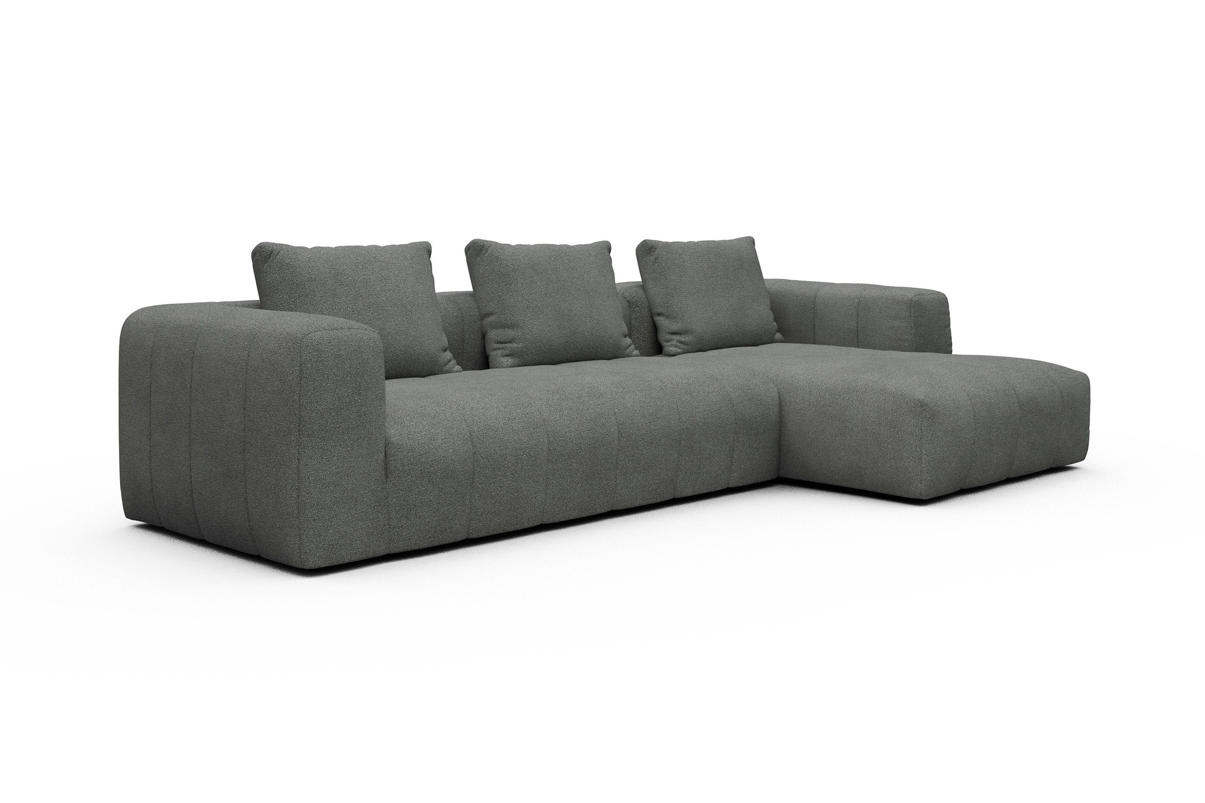 Ecksofa Hugo 2,5-Sitzer Armlehne links mit Chaiselongue Boucle-Ash-Grey