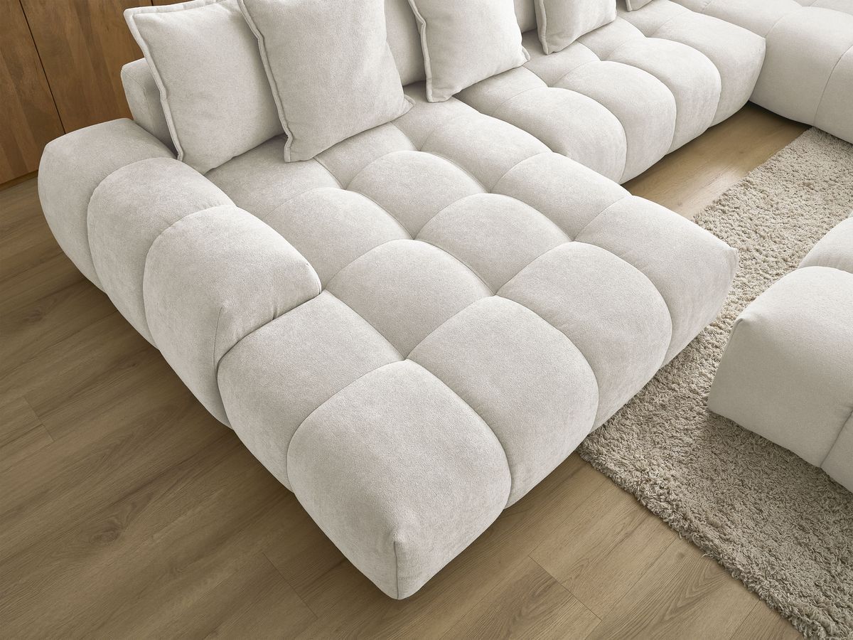 Bobochic Everest Wohnlandschaft mit Pouf, 14 Kissen Strukturstoff Weiß Ecke links