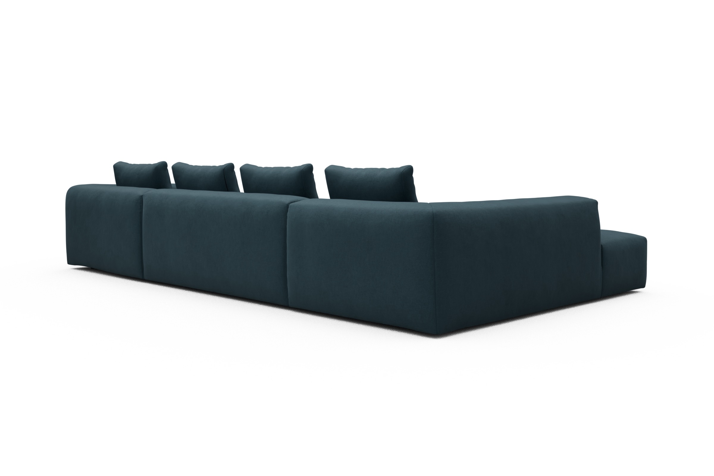 Wohnlandschaft Fred Relax-Ecke links mit 2-Sitzer und Chaiselongue rechts Strukturierter Stoff Satya 443-Deep-Blue