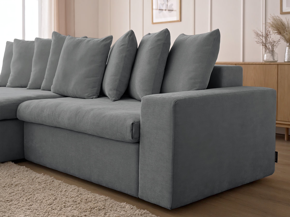 Bobochic Enore Ecksofa mit Pouf Stoff Dunkelgrau Ecke links