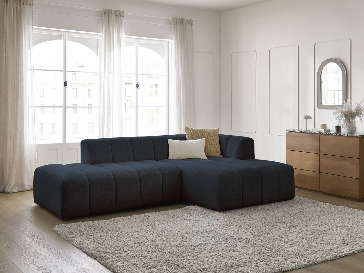 Bobochic Annecy Ecksofa Bouclé-Stoff Dunkelblau Ecke rechts