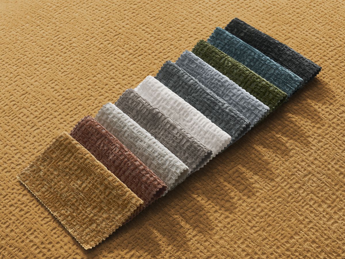 Bobochic Leopold Sofa 4-Sitzer mit Pouf Strukturstoff Gelb Armlehne rechts