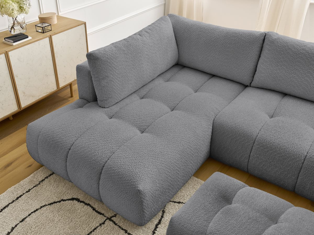 Bobochic Fuji Wohnlandschaft mit Pouf Bouclé-Stoff Dunkelgrau Ecke rechts